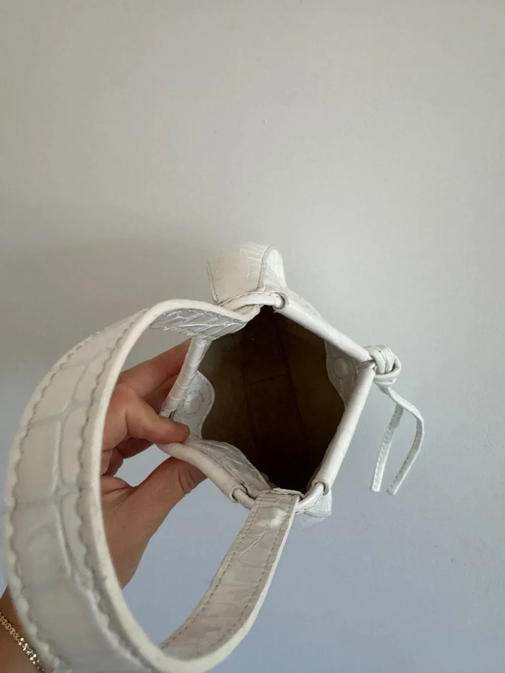 Reformation Mini Chiara Convertible Bag White Croc-Effect